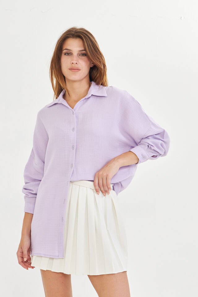 %100 Pamuk Müslin Kumaş Kadın Oversize Salaş Gömlek