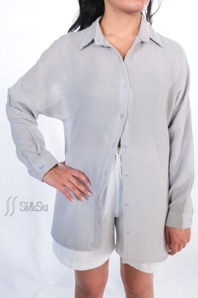%100 Pamuk Müslin Kumaş Kadın Oversize Salaş Gömlek