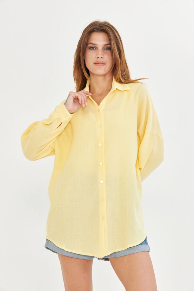 %100 Pamuk Müslin Kumaş Kadın Oversize Salaş Gömlek