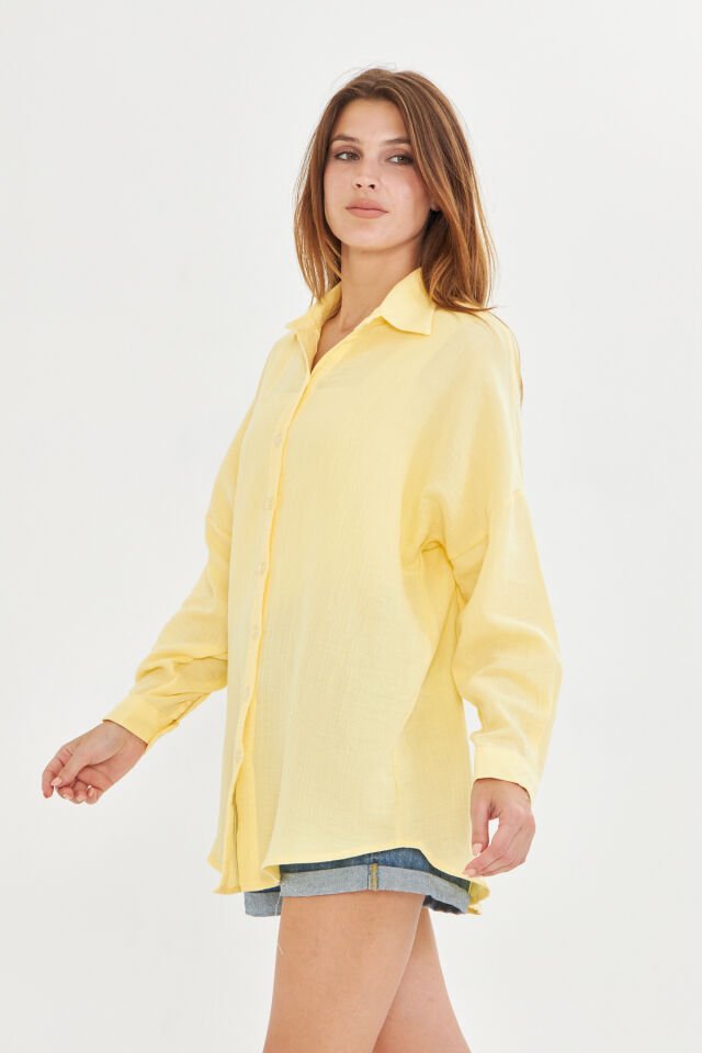 %100 Pamuk Müslin Kumaş Kadın Oversize Salaş Gömlek